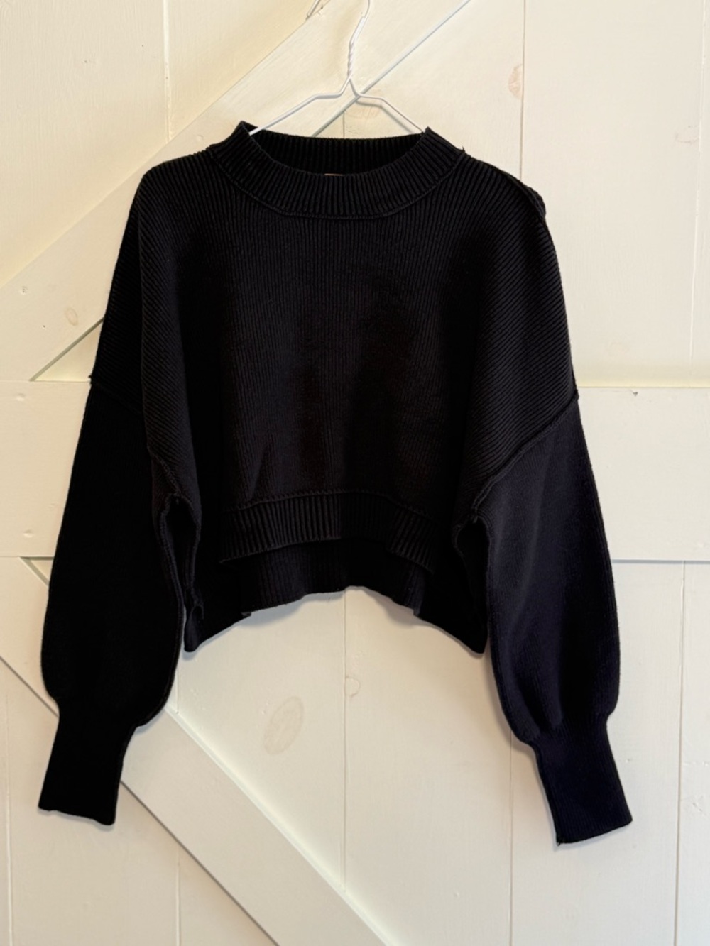 Free People Black Ribbed Cropped Sweater Small Mock Neck